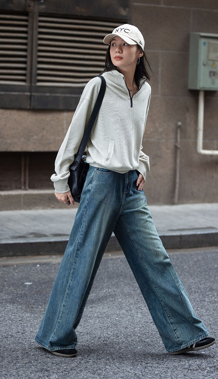 Dme [Relaxed Fit Pullover Sweatshirt] Autumn Light Bean Green Stylish Stand Collar Zipper Half Placket Simple Sweatshirt 4