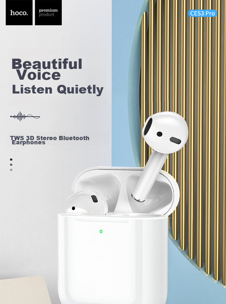 HOCO Wireless Bluetooth Earphones, Bluetooth 5.3 Low Power Consumption Long Battery Life, In-Ear Sports Running Earphones CES3 PRO White 1