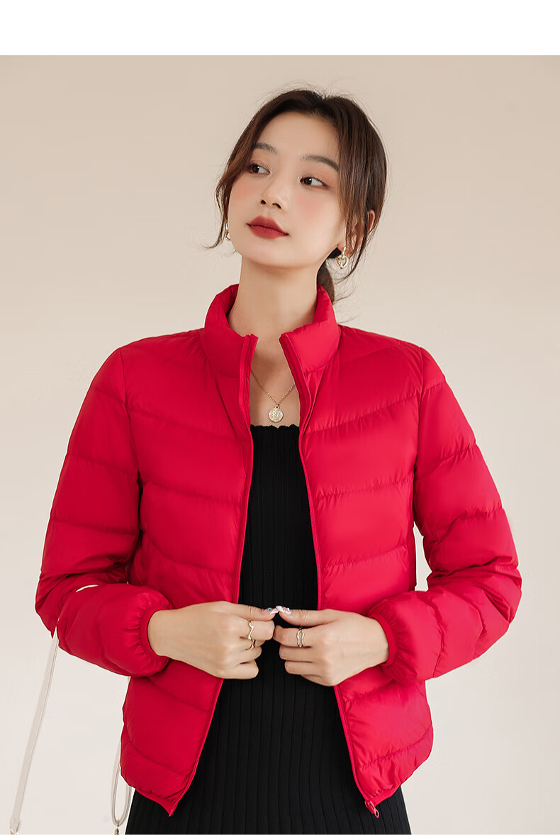 Jeanswest down Jacket for Women, Spring And Autumn Lightweight Down Coat, Short White Duck Down, Lightweight And Thin Outerwear, Women's Style in Bright Red, XL Size 25