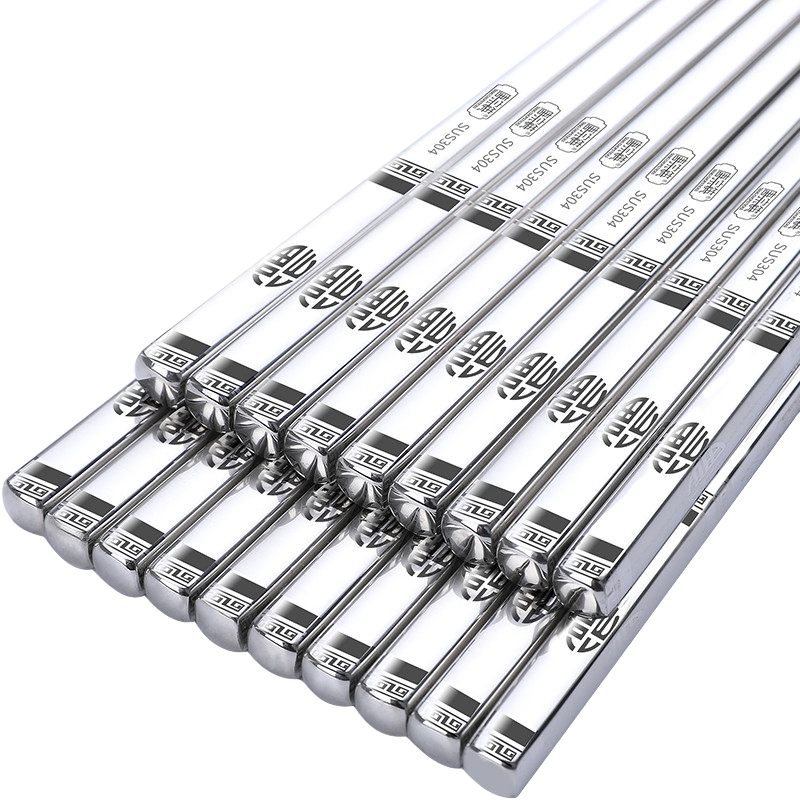 Tangzongkuai 304 Stainless Steel Chopsticks - Round Head Auspicious Style, 23.5cm*10 Pairs, Non-Slip, Heat-Resistant, Drop-Resistant C6337