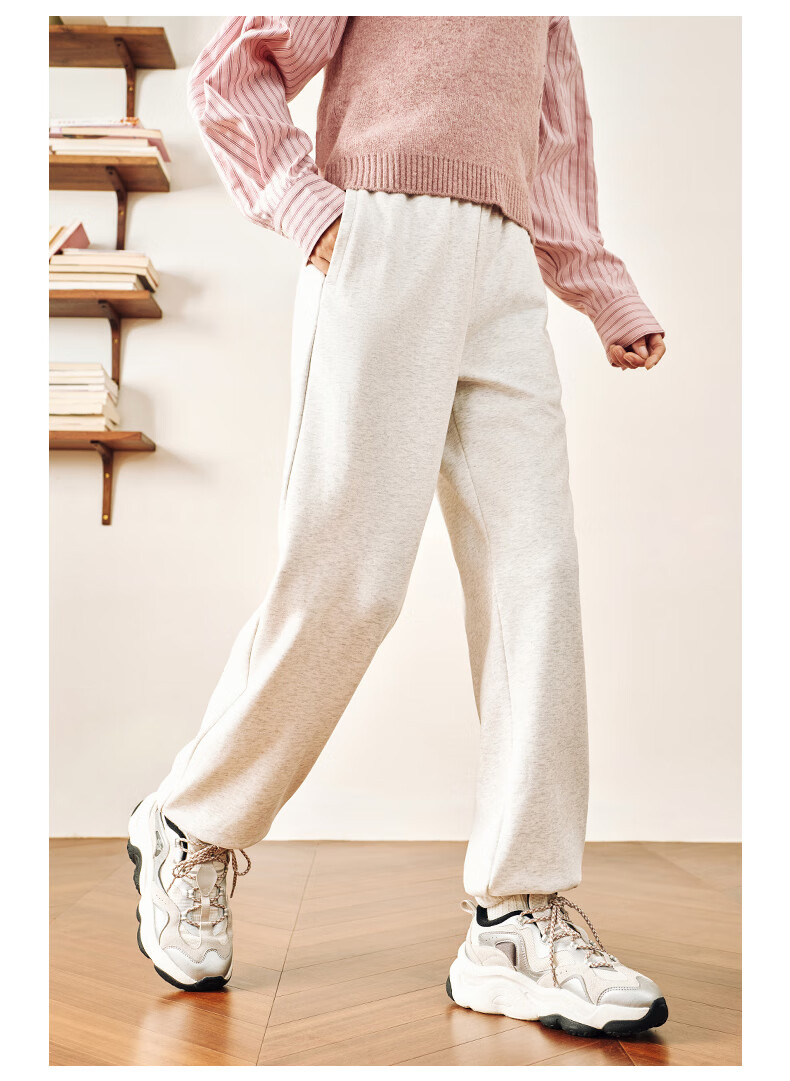 ANTA Snow Owl Fleece-Lined Knit Jogger Pants Women's Winter Casual Warm Trousers College Sports Pants 35