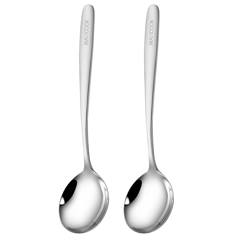 MAXCOOK 316L Stainless Steel Soup Ladle, Large Round Bottom Serving Spoon Rice Spoon Tablespoon, 2-Piece Set MCCU5299