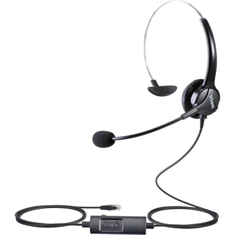 HION FOR600 Headset Single Ear for Call Center Agents/Phone Headset/Customer Service Agent Headphones - Direct Connection Crystal Head + Volume Control + Mute Functio