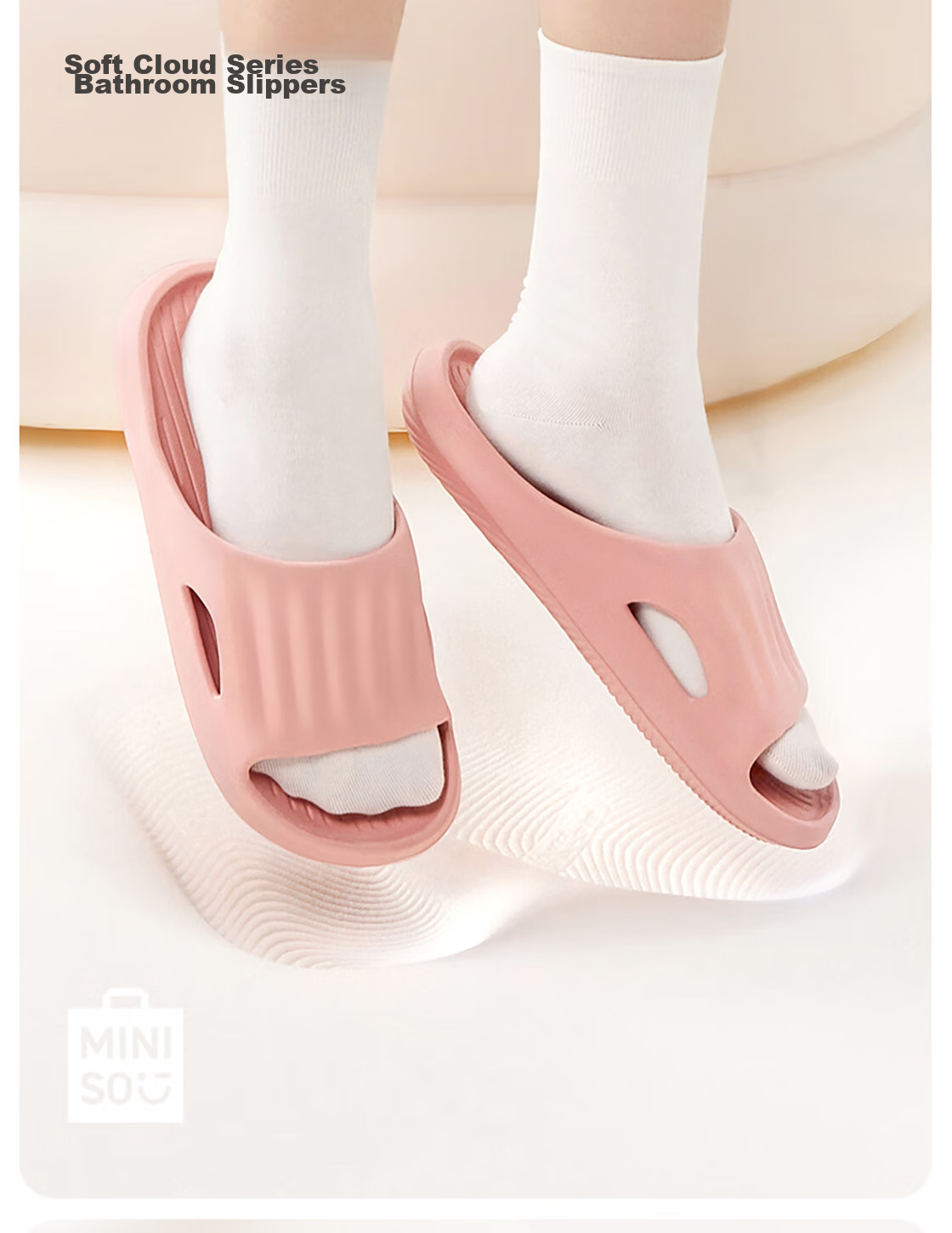 MINISO Soft Cloud Series Bathroom Slippers, Pink, Size 37-38 2