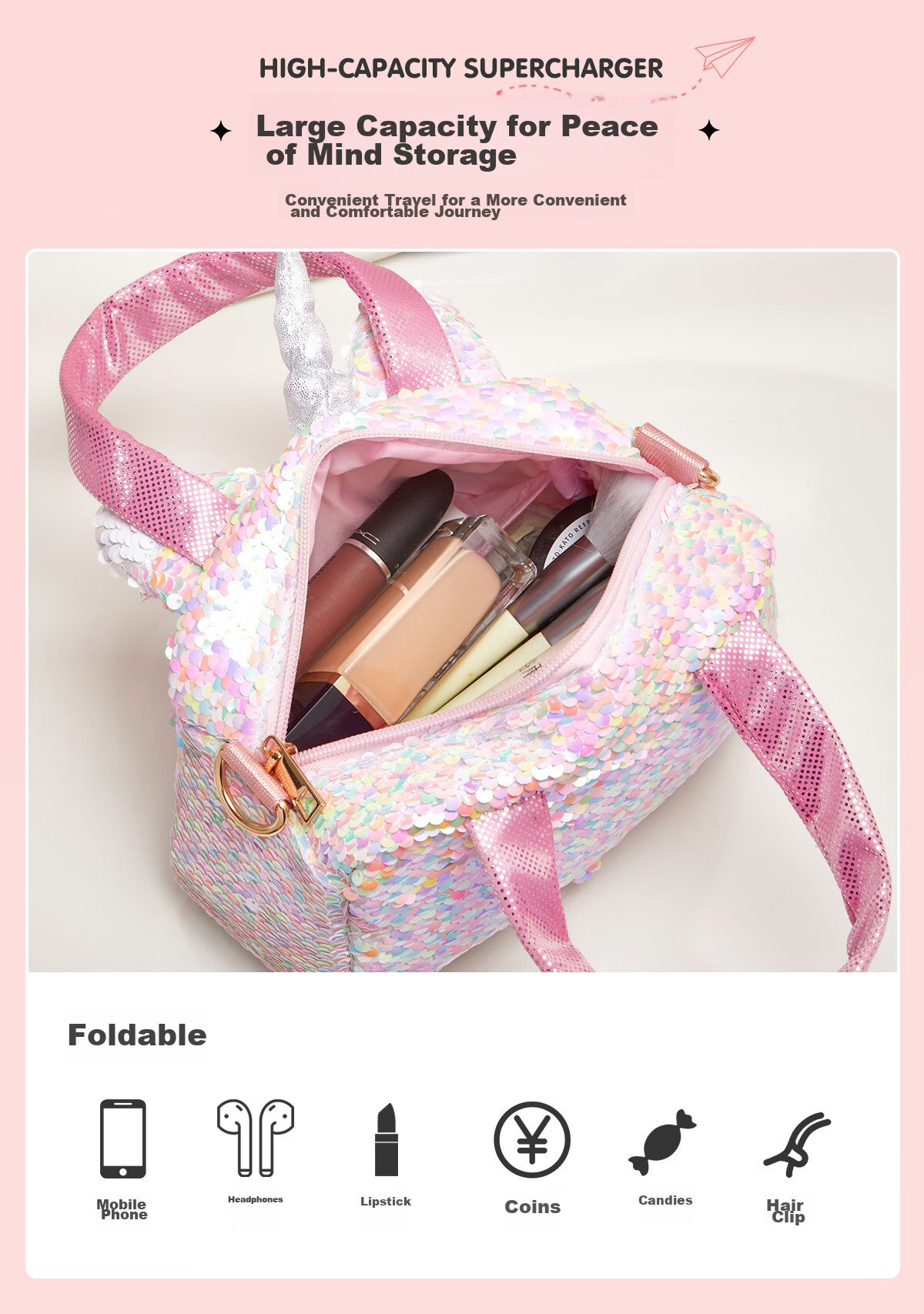 Liangpiandujiaoshou Capybara Colorful Cute Sequin Shoulder Bag Pencil Case, Adorable Children's Birthday Toy Gift 6