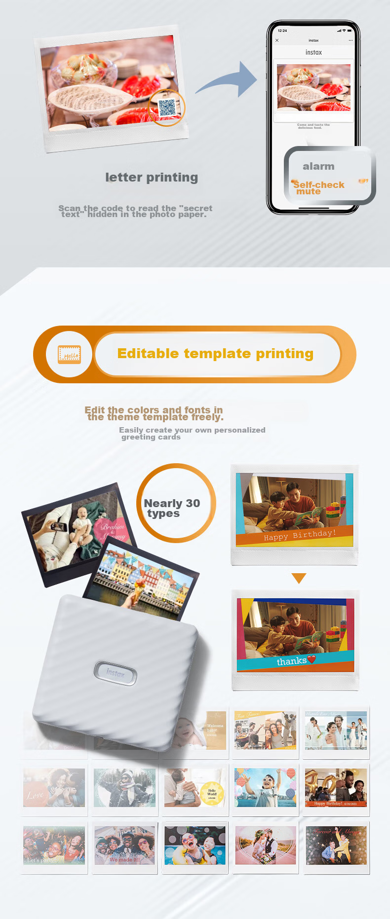 INSTAX Fuji INSTAX Link WIDE Instant Camera, Smartphone Photo Printer, Mocha Gray, Wide Format Double Pack Photo Paper Set 4