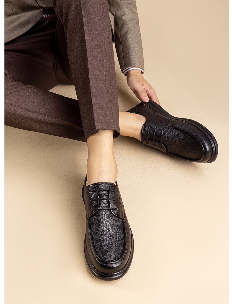 Aokang Business Casual Leather Shoes, Sheepskin Soft Sole, Comfortable Lace-Up Work Shoes, Black Size 41 11