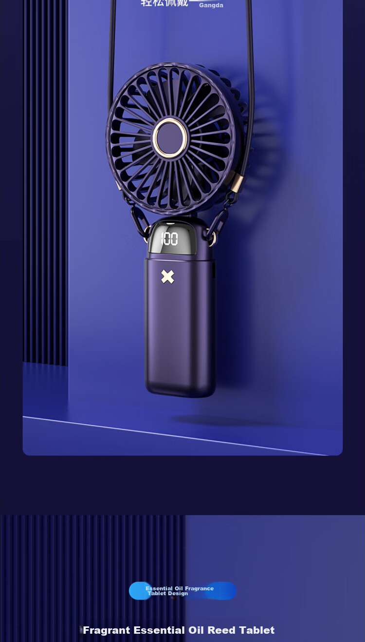 Dipuer Handheld Mini Fan with Foldable Stand, USB Fan for Desktop, Neck-Hanging, Outdoor, Student Dormitory, Office Use, Rechargeable Portable Small Electric Fan, Blue 16