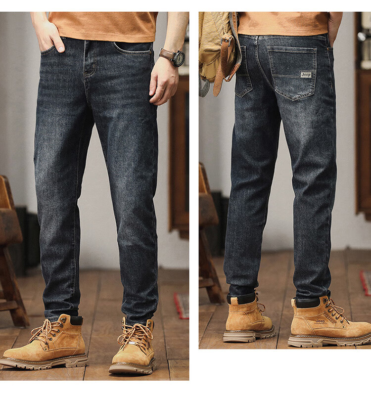 JEEP Men's Jeans, Spring And Autumn Straight-Leg Loose Casual Pants, Versatile Long Trousers for Men, Blue, Size 30 3