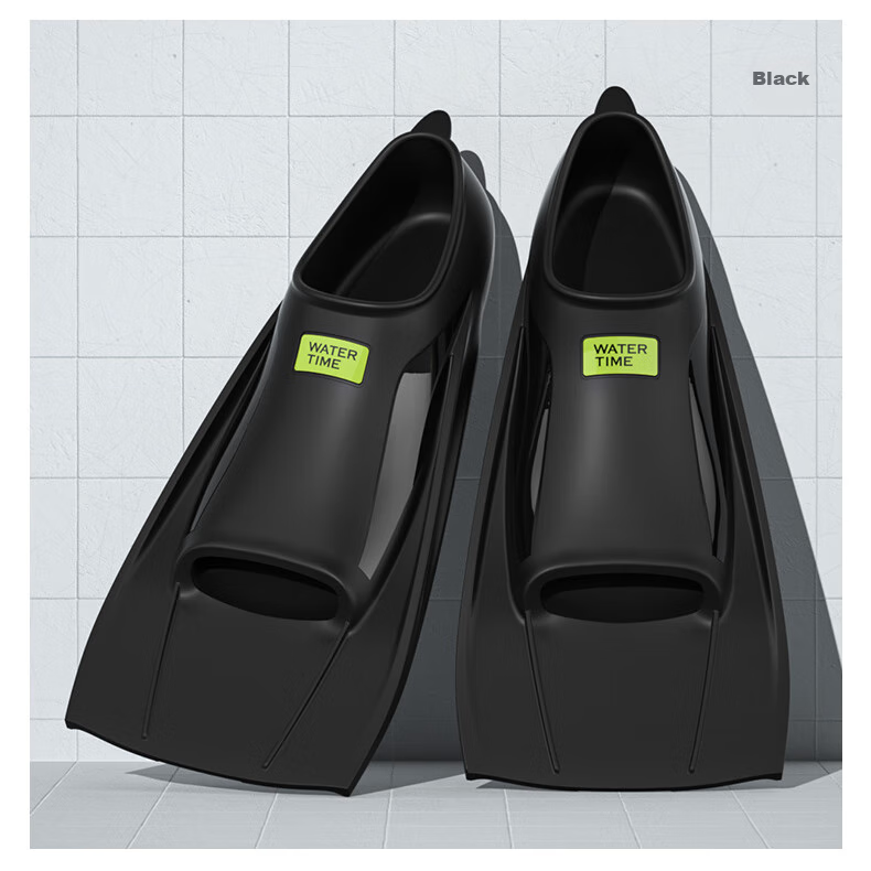 WATERTIME/Shuichuan Adult Freestyle Professional Swimming Training Short Flippers, Silicone Children's Duck Flippers Equipment, Black, Size 42 12