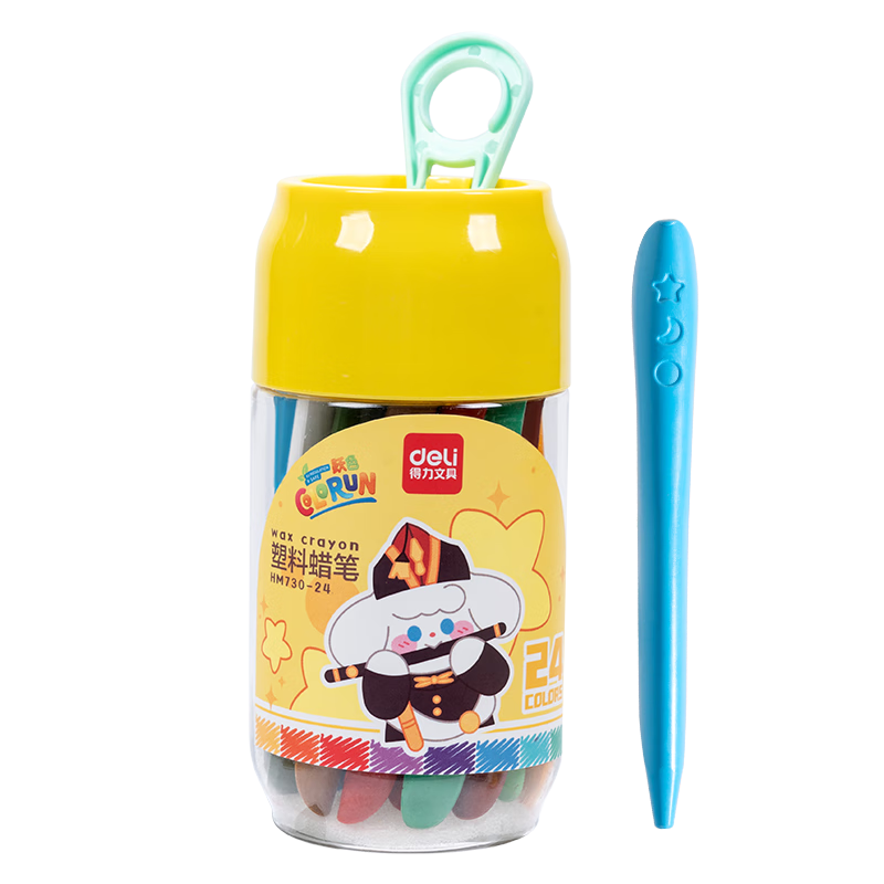 Deli 24 Colors Yisitriangular Plastic Crayons, Pull-Out Can Design, Non-Staining Double-Ended Washable Children's Oil Pastels HM730-24 Art Education Tools Graduation Gift