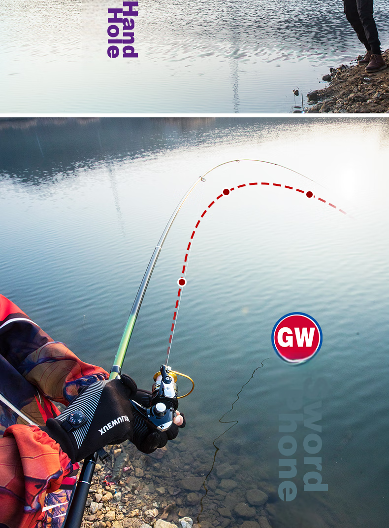 GW Jian Shou Rock Fishing Rod, 4.5 Meters Rock Fishing Rod Set, Carbon Fiber Rock Rod, Angled Guide Rings, Sea Rod, Casting Rod, Sliding Float, Large Guide Rings 17