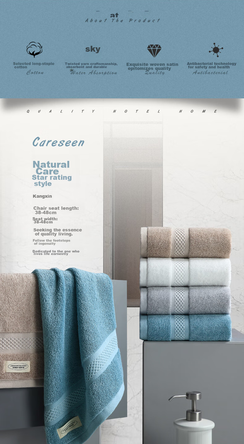 Canasin Pure Cotton Antibacterial Towel, Soft And Absorbent, Five-Star Hotel Face Washing Sports Towel, Single Pack, Silver Gray, 180g 2