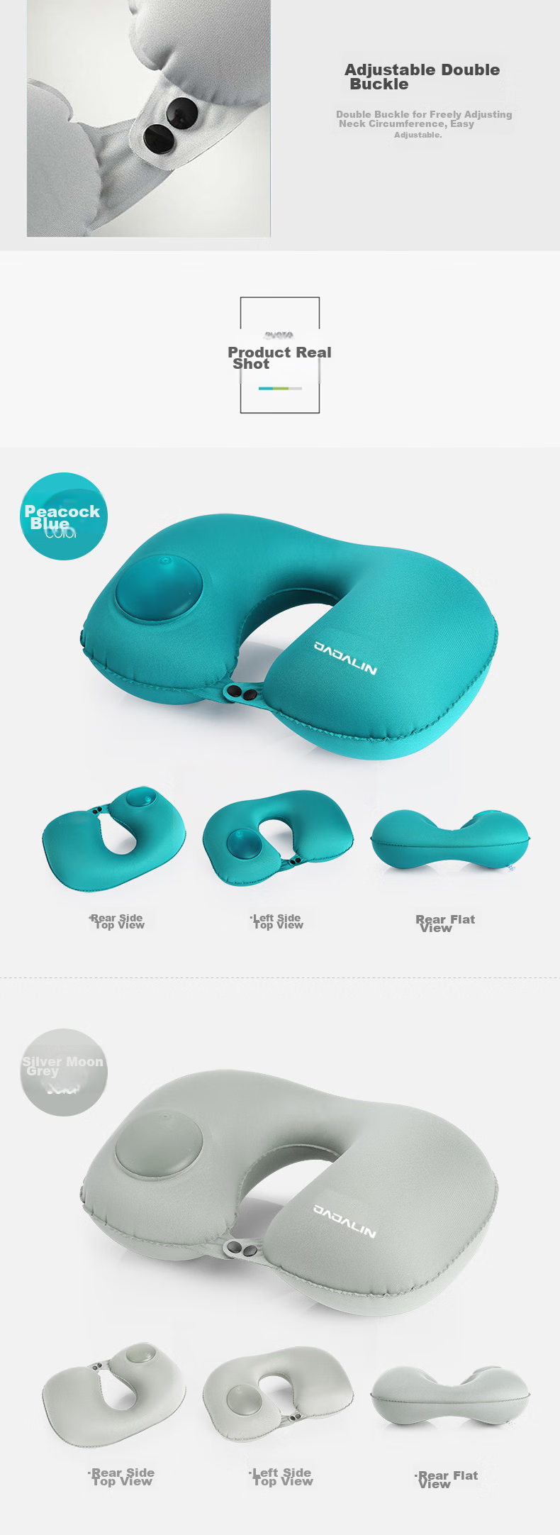 JAJALIN U-Shaped Pillow, Inflatable Travel Neck Pillow, Nap Pillow, Business Trip Accessory, Light Blue 4