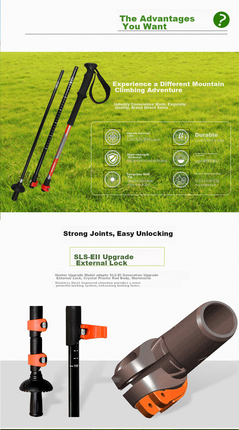 Lubinxun Carbon Fiber Ultra-Light Trekking Pole with External Lock, Straight Handle, Folding And Collapsible Three-Section Design, Glossy Black 3