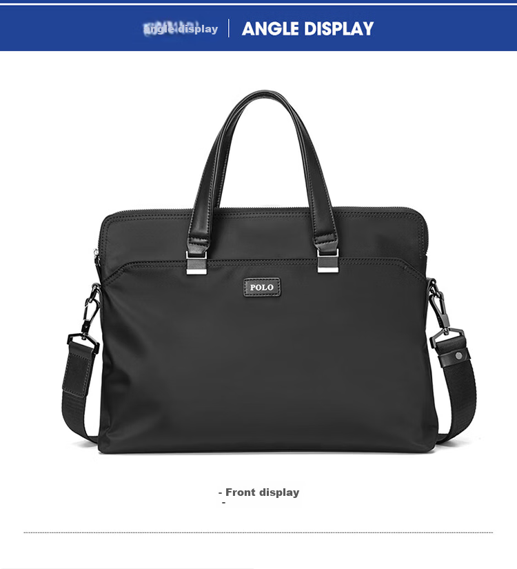 POLO Briefcase, Men's Casual Business Bag, Handbag, Large Capacity Office Bag, 14-Inch Laptop Bag, Document Bag, Black 9