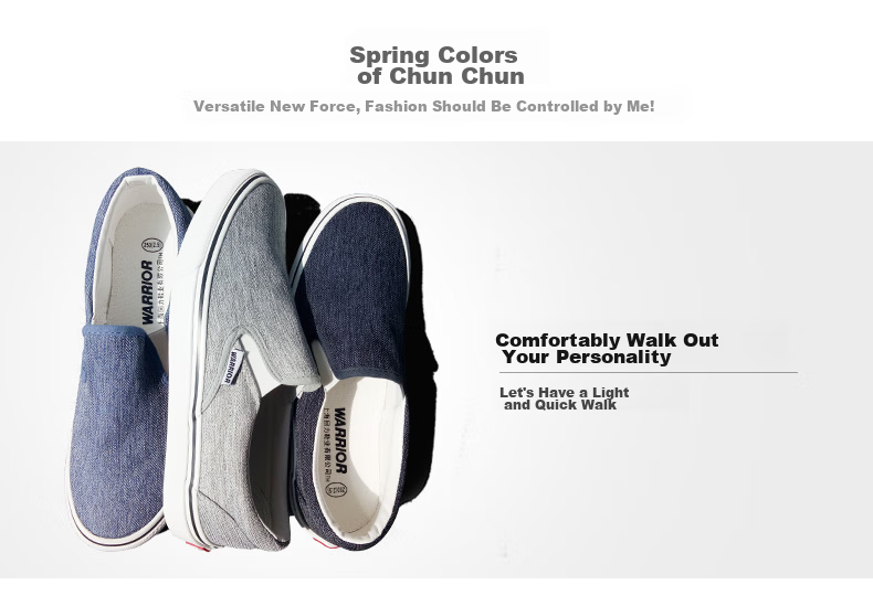 Warrior Canvas Shoes for Men, Comfortable Slip-On Loafers, Traditional Beijing Cloth Shoes, Casual Footwear A066 Gray 41 5