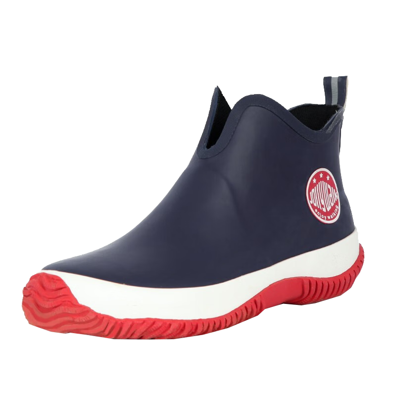 Jolly Walk Men's Water Shoes, Rain Boots, Short Waterproof Low-Top Fishing Car Washing Rubber Shoes, Fashionable Overshoes JW228 Blue And Red 45