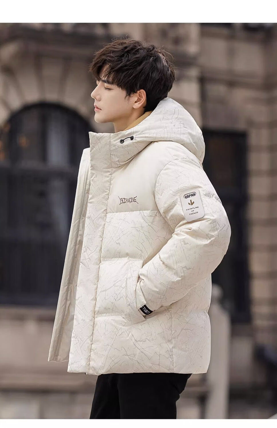 YAYA Wang Yibo Same Style down Jacket, Men's Short Hooded Coat, 2025 Winter New Year Patchwork Color-Block Duck Down Outerwear 22
