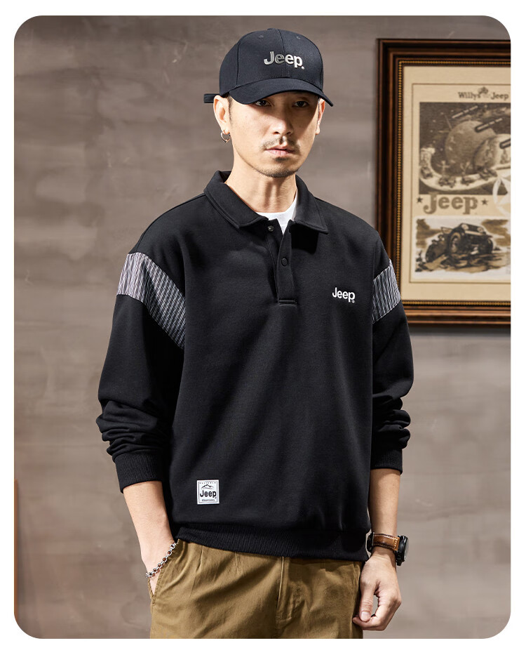 JEEP Men's Sweatshirt with Lapel Collar And Contrasting Stripes, Autumn 2026 Trendy Versatile Long-Sleeve Jacket from Fashion Brand 2