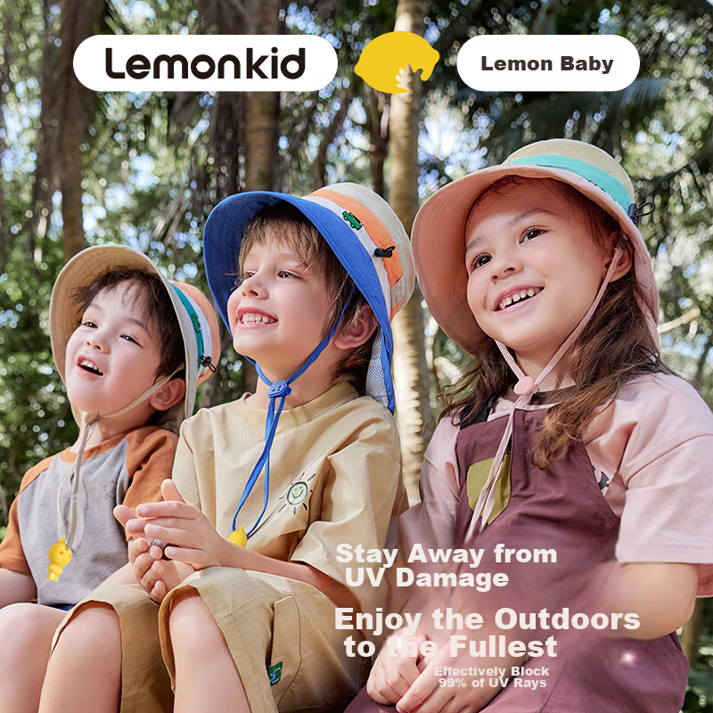 Lemonkid Children's Sun Protection Hat, Boys And Girls Sun Visor Cap, Summer Sun Hat, Fisherman Hat, Shawl Bucket Hat, Oatmeal Milk Tea 54