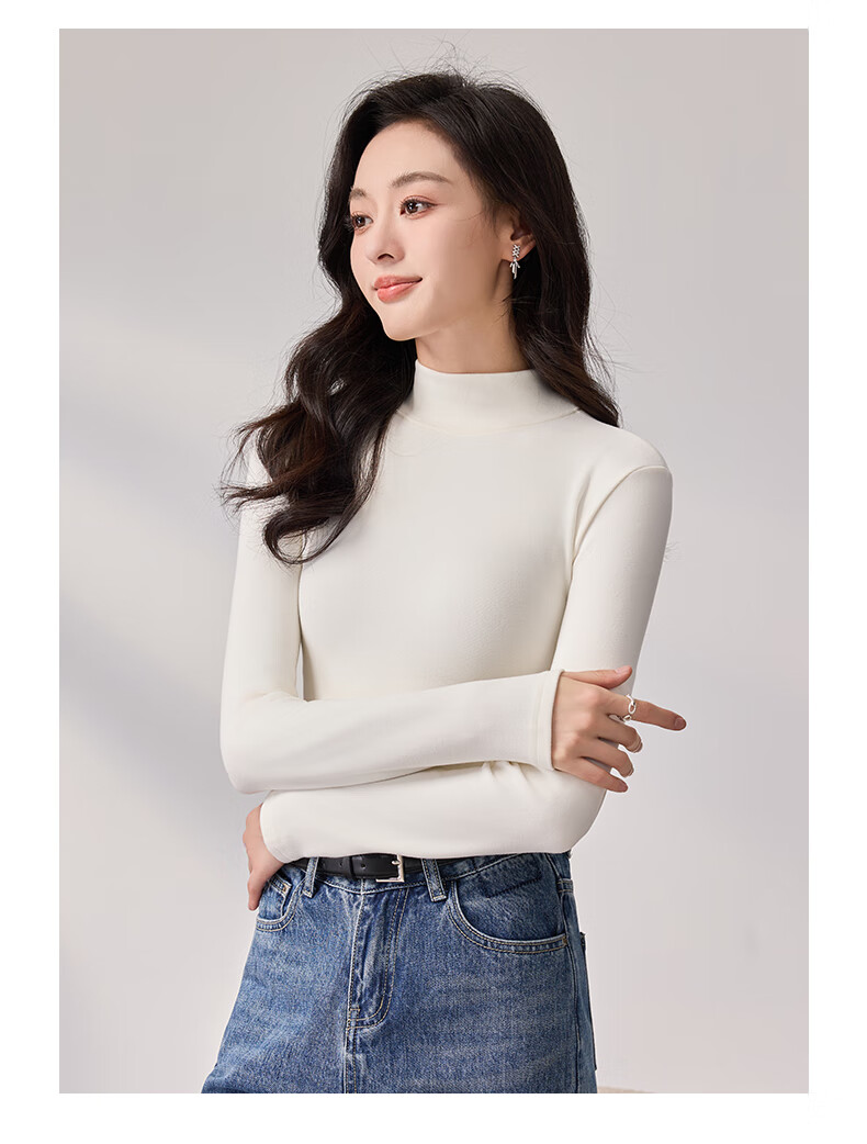LangSha Women's Base Layer Top for Spring And Autumn, Thickened German Velvet Semi-Turtleneck Inner Wear, Elegant Slim-Fit High-End Long-Sleeve Undershirt 22