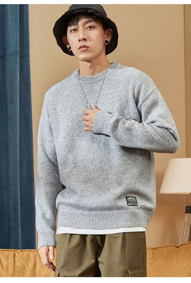 TonLion 2022 Men's Sweater, Solid Color Basic Versatile Base Layer Round Neck Knit Sweater for Men, Flax Gray, S 7