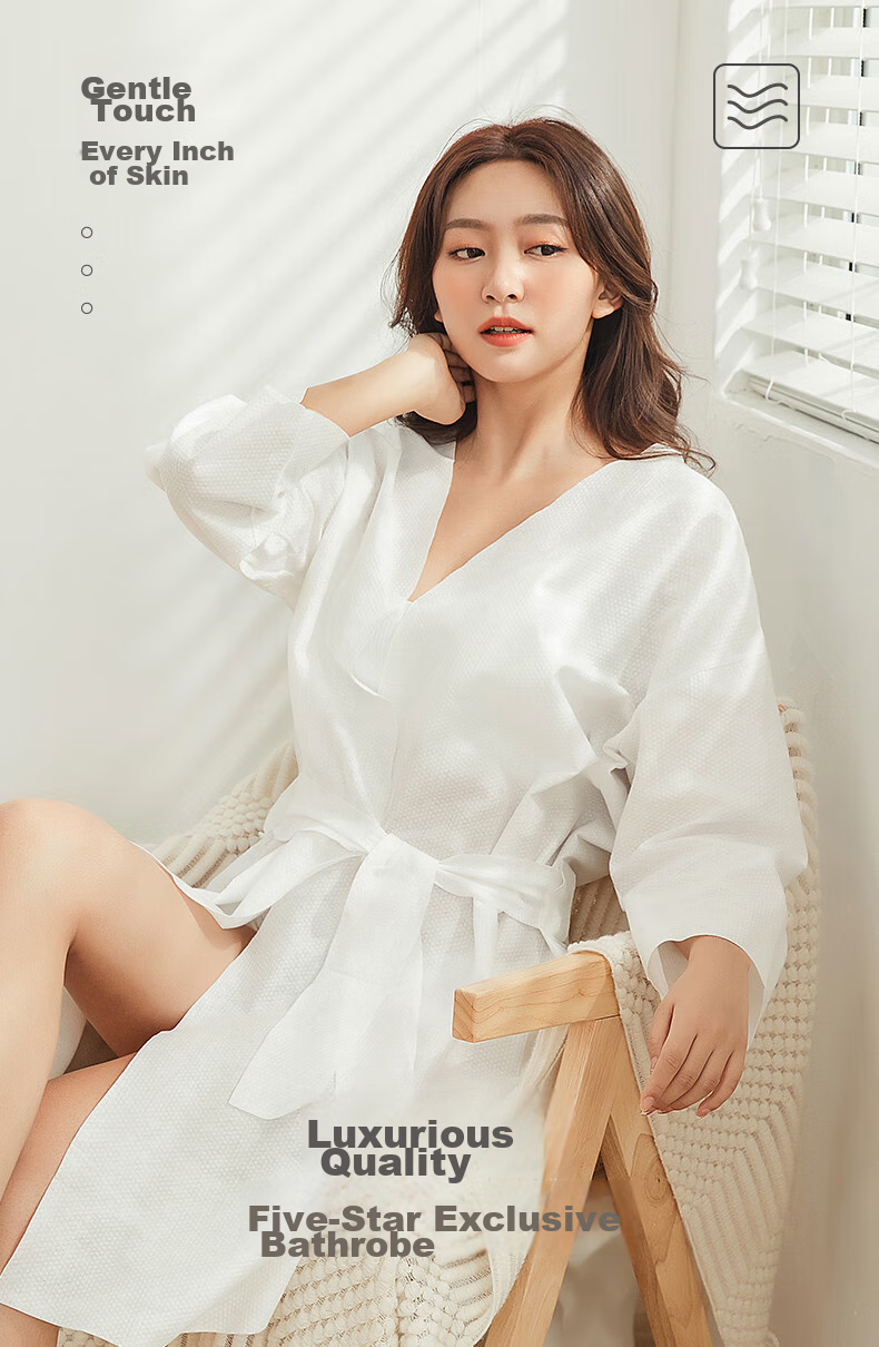 JOYTOUR Disposable Bathrobe, No-Wash Pajamas, Hot Spring Beauty Salon Bathwear, Travel Portable Essential, White Universal 2