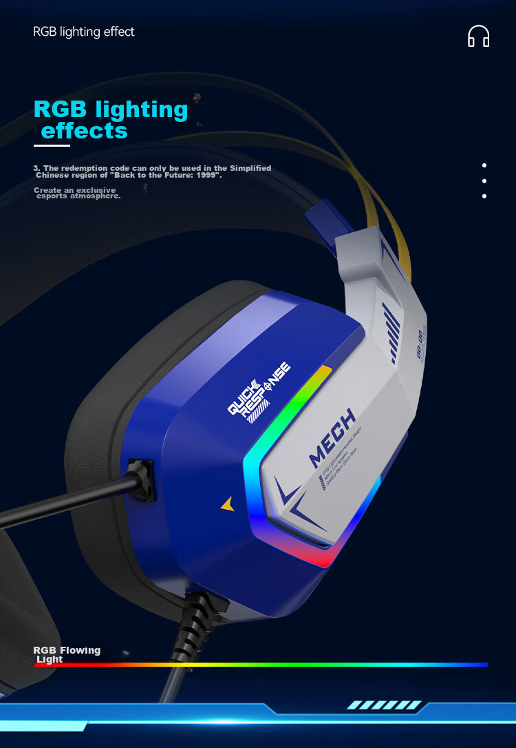 DAREU EH732 Gaming Headset with Wired Control, Single USB 7.1 Channel, Mingmo Yuanxu Zhuyu Listening Position - Mecha Editio 9