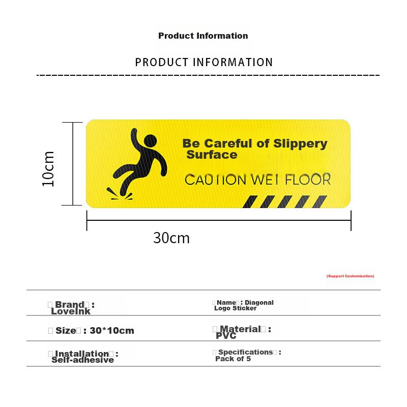 Aimohui Caution Wet Floor Safety Warning Sign Fire Escape Indicator Self-Adhesive Floor Sticker 30*10cm 5 Pieces