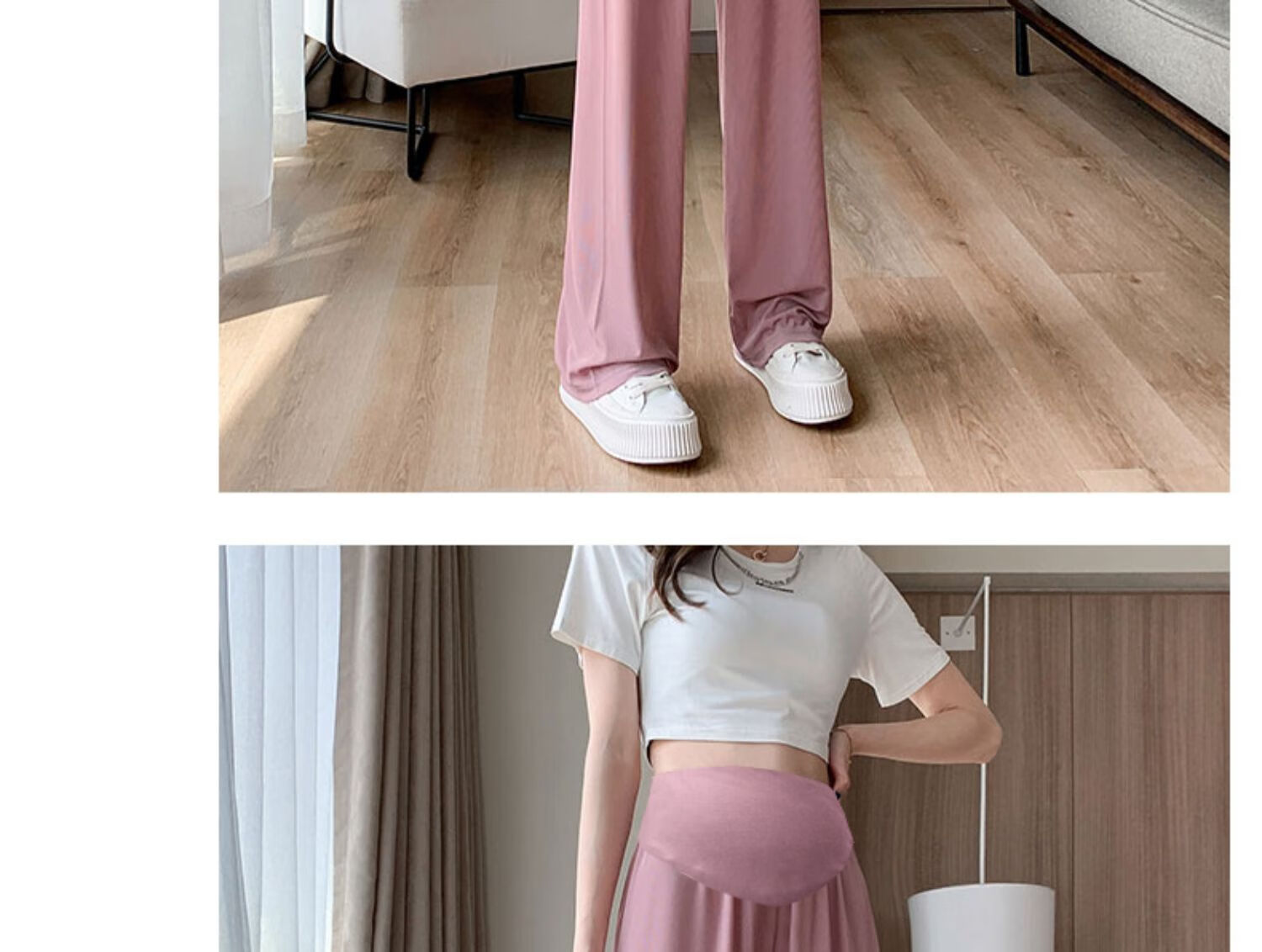 JOYNCLEON Maternity Pants, Summer Wide-Leg Trousers for Women, Petite Size, Outdoor Wear, Draping Ice Silk Casual Pants for Women, Black, L, Jyk176499 26