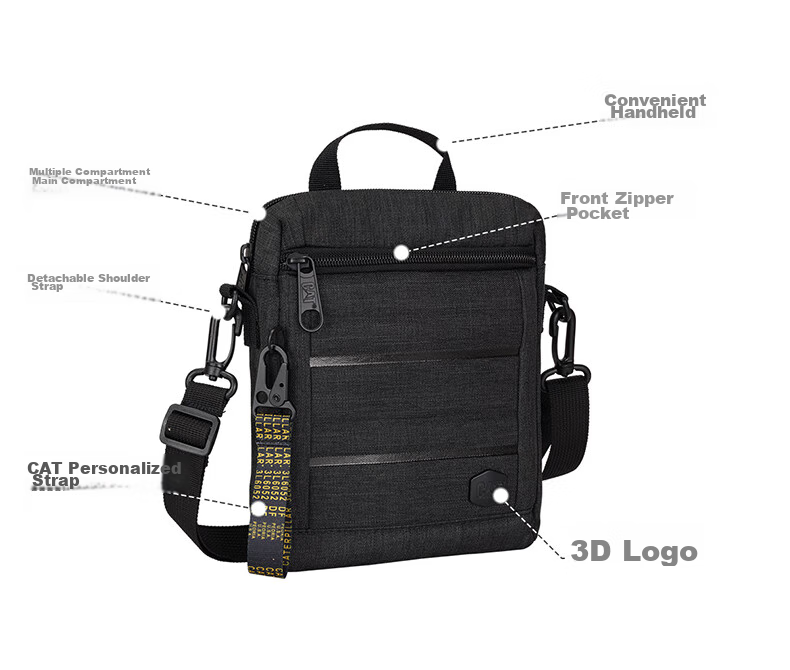 CAT Shoulder Crossbody Bag, Casual EVA Sports 7-Inch IPad Bag, Journalist Bag, Vertical Gift, Black, 84029 3