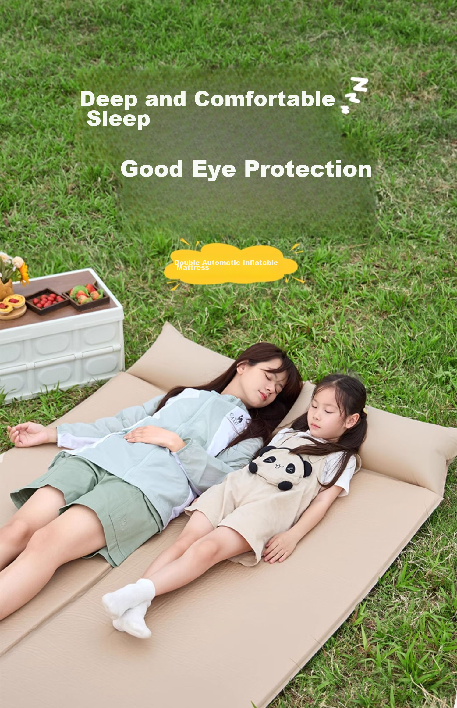 CAMEL Outdoor Automatic Inflatable Mat, Tent Ground Pad, Moisture-Proof Mat, Thickened Picnic Mat, 1J32267486, Cheese Color, Floor Mat 3