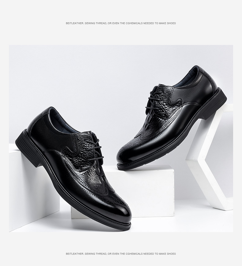 LAORENTOU Men's Business Dress Shoes First Layer Cowhide Non-Slip Brogue High-End Shoes 510409 Black Size 38 9
