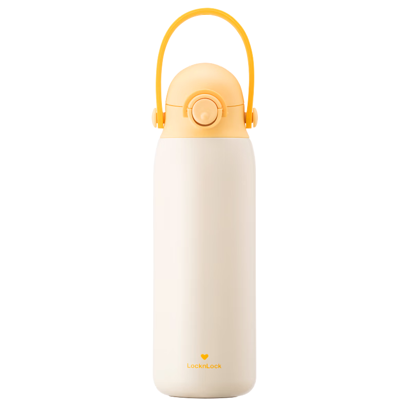 LOCK&LOCK Children's Insulated Water Bottle, Direct Drinking, with Handle for Students, Portable Water Jug, 316L Stainless Steel, Yellow, 520ML