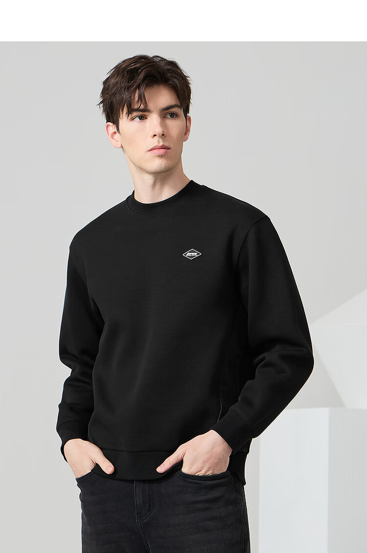 DANCING WOLVES [Shubianmian] Autumn And Winter Fashion Simple Design Round Neck Men's Sweatshirt, 001 Black, Size 175 4