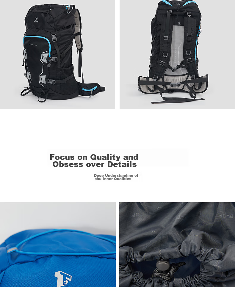 TECTOP Hiking Backpack, Solid Color Shockproof Shoulder Bag with 38L Large Capacity And Rain Protection, Outdoor Climbing Travel Sports Backpack DEAB604413, Black 16