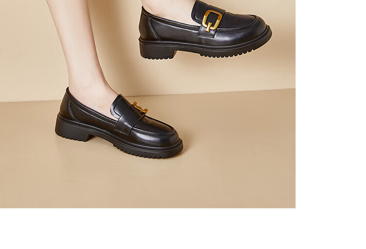 Dusto Black Thick-Soled Leather Shoes for Women, 2026 New Spring Slip-On Commuter Shoes, Soft-Soled British Loafers 9
