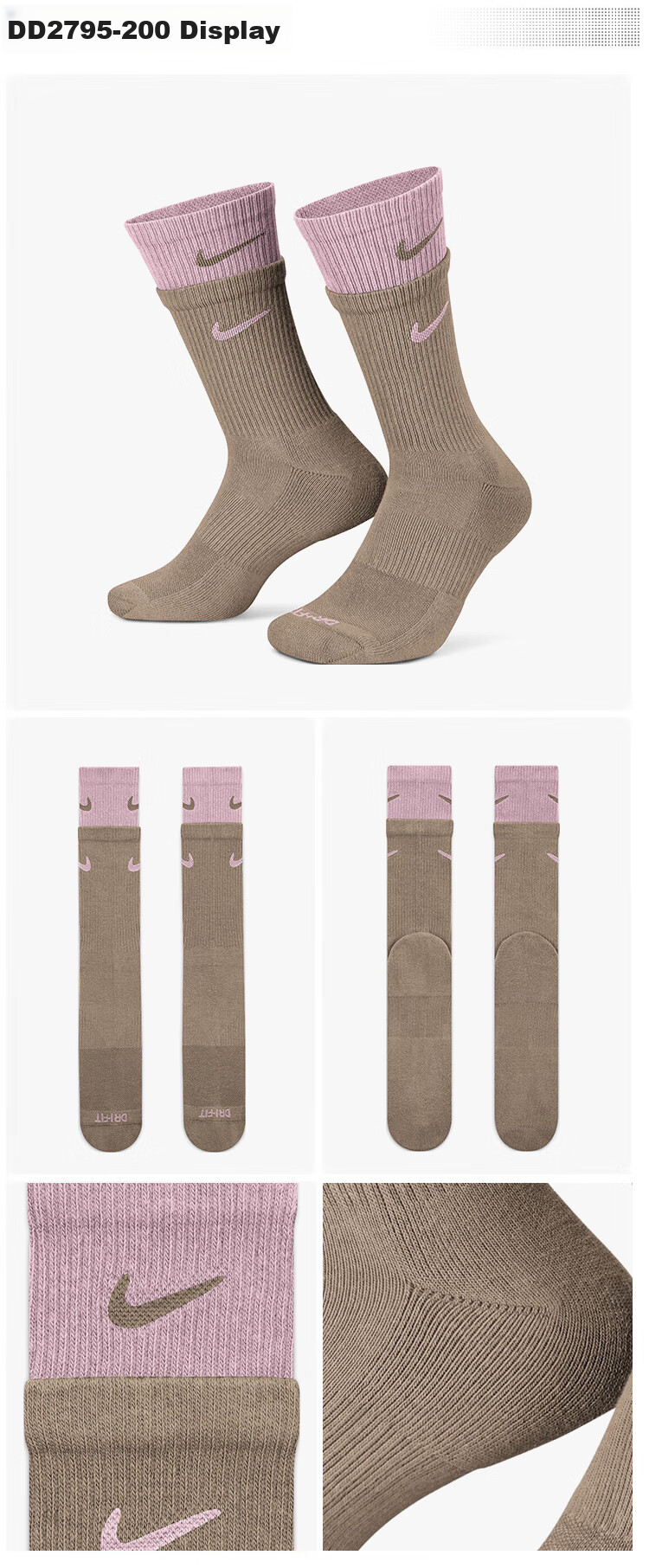 NIKE Sports Accessories Unisex Mid-Calf EVERYDAY Socks DD2795-104 White Black M 6