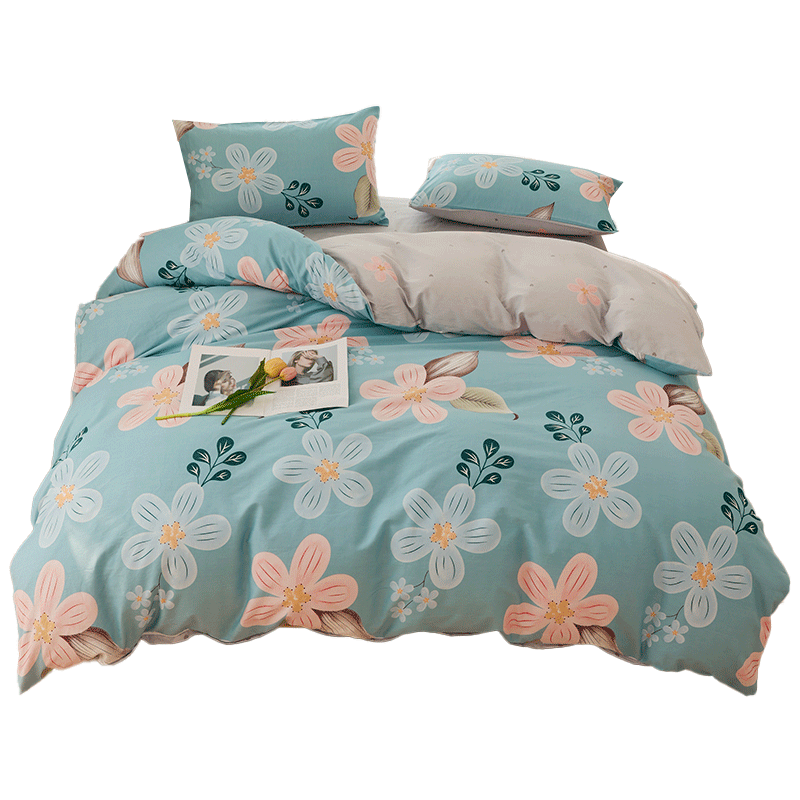 Grace Class 7A Antibacterial Pure Cotton Bedding Set for Single Dormitory, Includes Bed Sheet And Duvet Cover, 1.5*2 Meters Or 1.2m Bed, Floral Patter