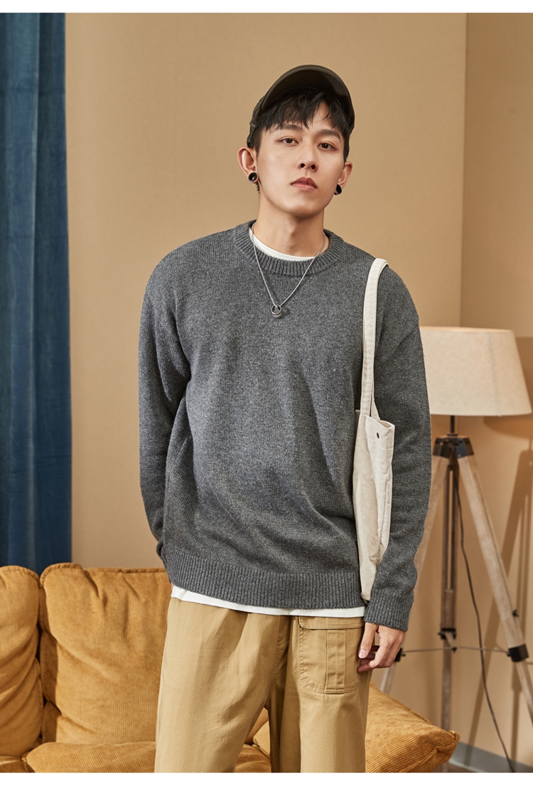 TonLion 2022 Men's Sweater, Solid Color Basic Versatile Base Layer Round Neck Knit Sweater for Men, Flax Gray, S 17