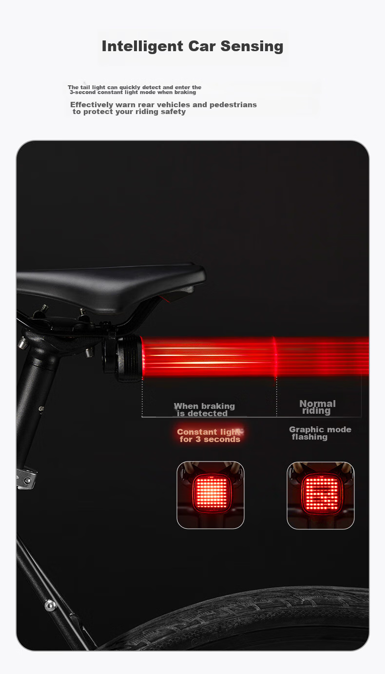 ROCKBROS Bicycle Taillight with Smart Frequency Matching And Brake Sensing, 12 Light Modes, Mountain And Road Bike Night Riding Equipment R7 9
