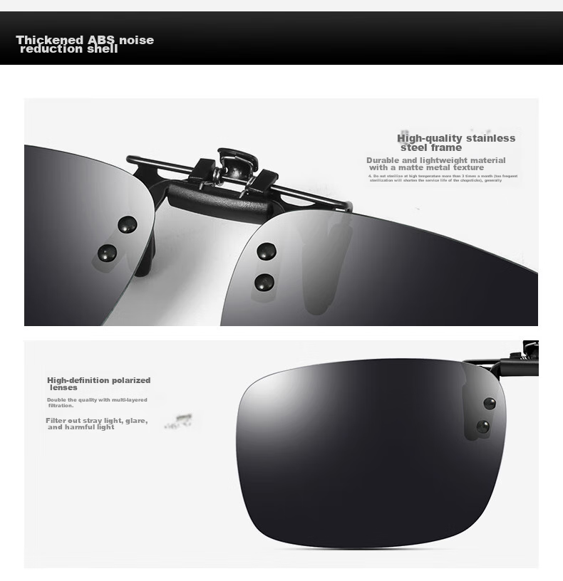 Molong Polarized Clip-On Sunglasses for Nearsightedness, Ultra-Light Driving Glasses for Men And Women, Strong Light Protection M0845 Black And Gray Clip-On Lenses 6