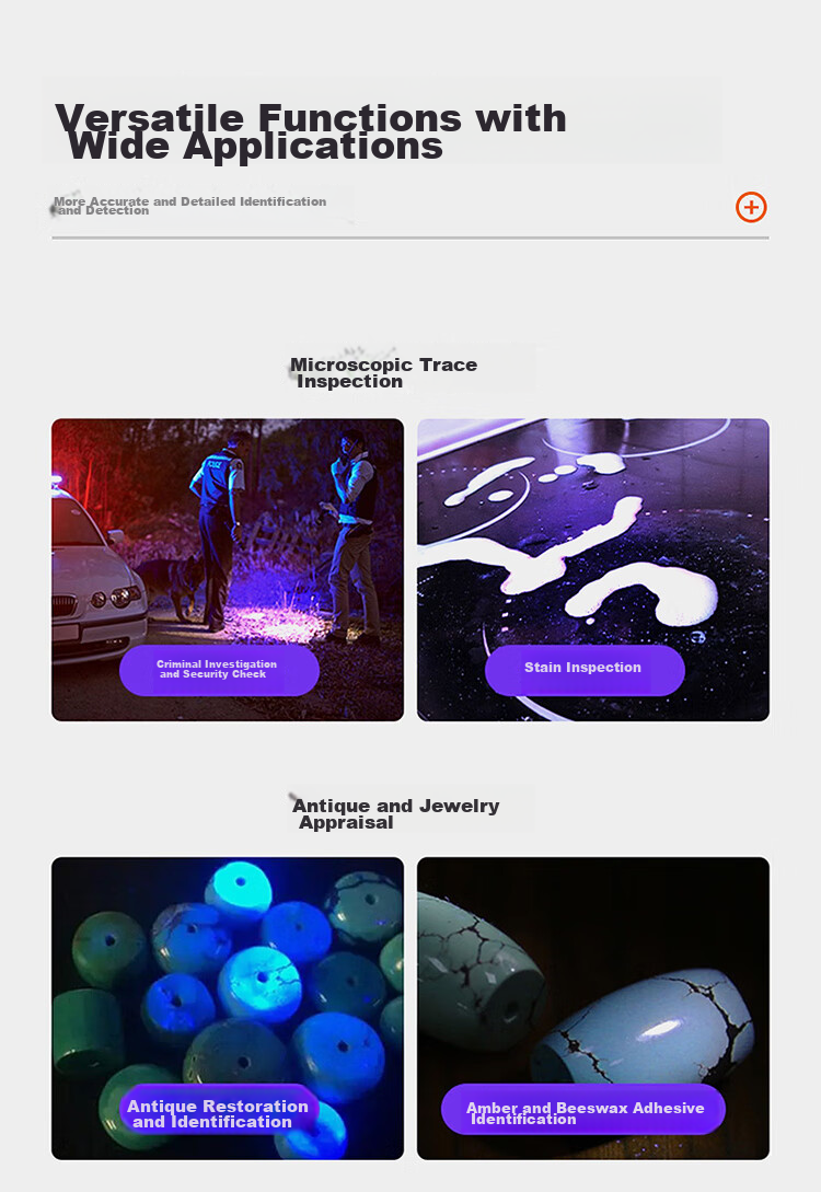 SupFire Cat Ringworm Light Fluorescent Agent Vegetable Detection 365 Ultraviolet Light Rechargeable Flashlight Anti-Counterfeit Currency Detector 10