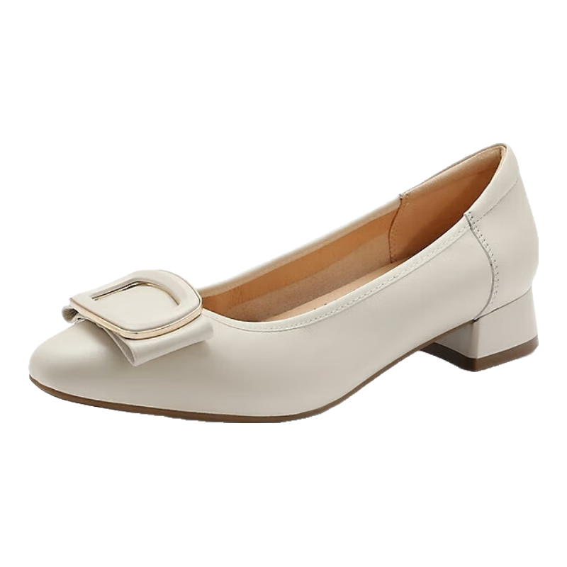 Belle French-Style Small Square Sugar Elegant Flat Shoes for Women, Spring And Summer Sheepskin Versatile Lady's Flats A6Z1DAQ4 Beige 38