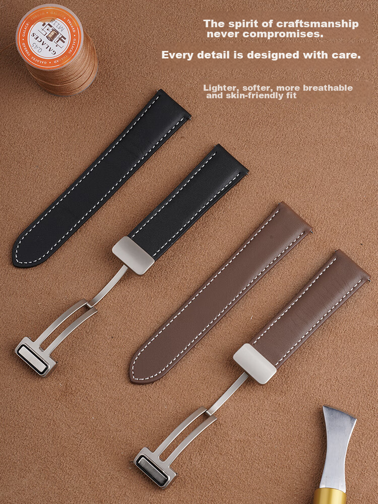 Watchbond Leather Watch Strap Compatible with Huawei Watch 5/GT6, GT6 Pro, GT5, GT4, 5 Pro, Runner 2, Magnetic Buckle, No Hole Folding Clasp, Smart Sports 22mm Wristband 5