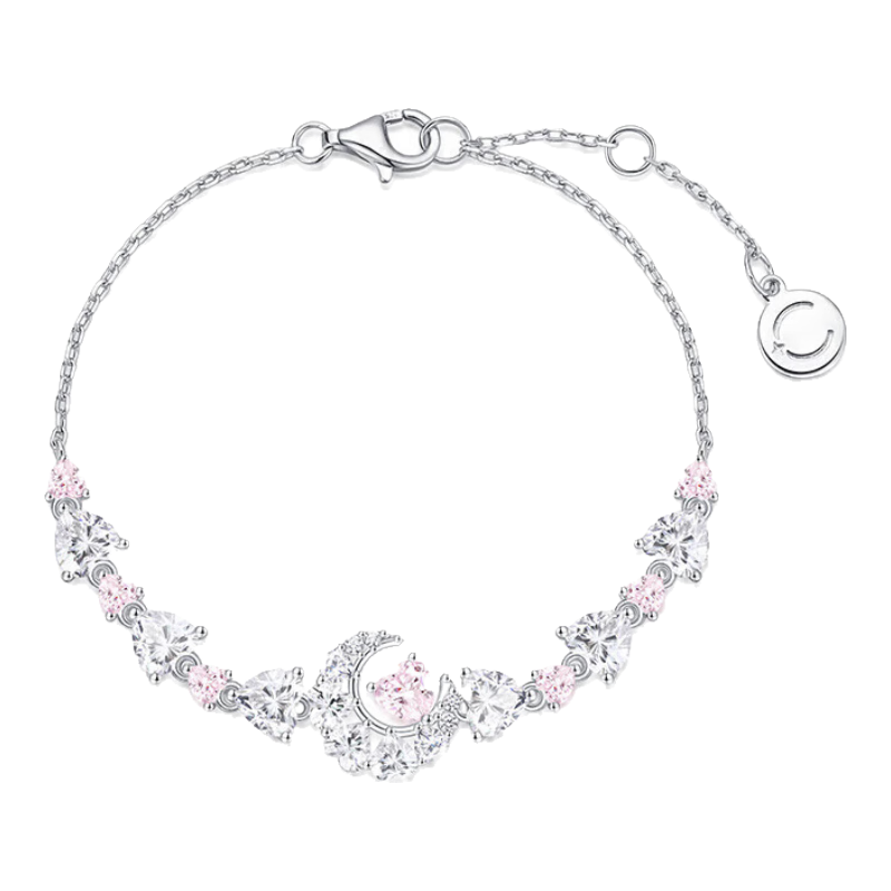 Fanci Silver Bracelet for Women, Heart Moon Couple's Necklace, Birthday Gift for Girlfriend, Anniversary Present