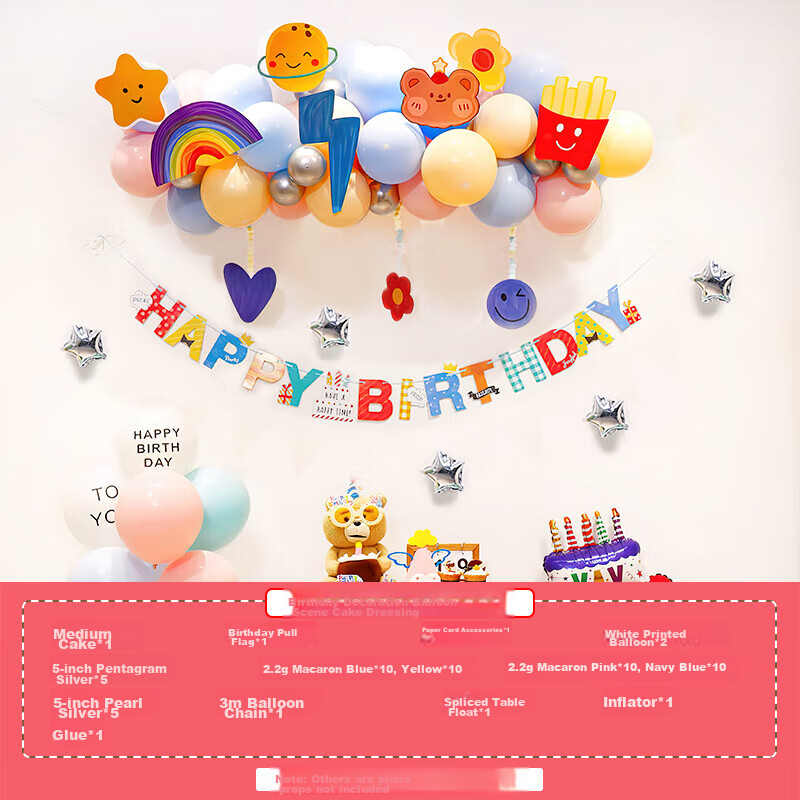 Duomeiyi Birthday Decoration Balloons, Scene Setup for Baby Girls' First Birthday, Children's Happy Birthday Balloon Cake Decorations