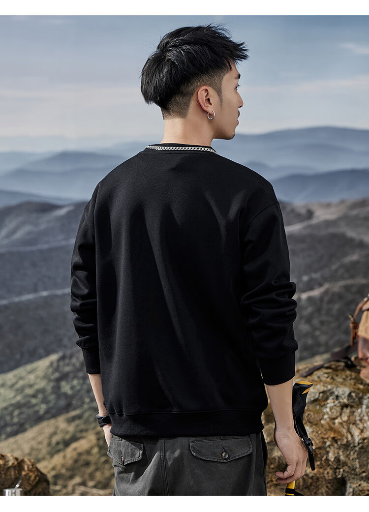 JEEP Spring And Autumn Round Neck Sweatshirt for Men, Loose Casual Sports High-End T-Shirt Top Outerwear 23
