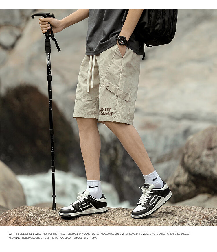 MMOPTOP Mountain Series Outdoor Sports Shorts for Men, Summer Comfortable Loose High Street Cargo Five-Point Pants CH01 Black 2XL 8